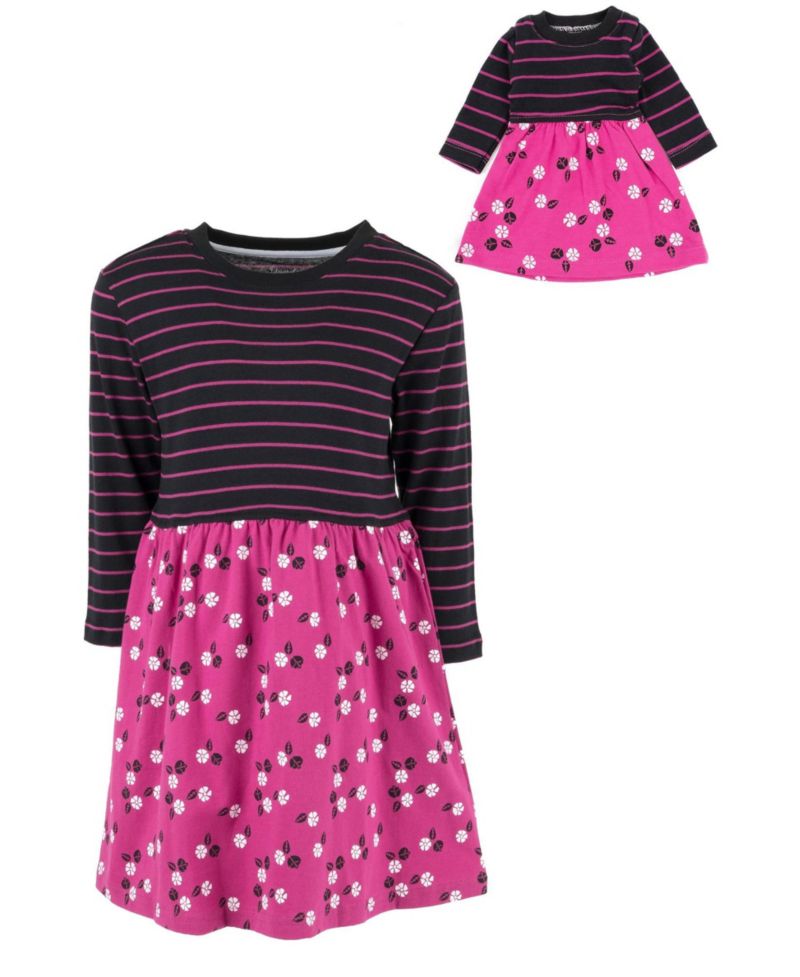 Toddler Girls Matching Doll 100% Cotton Long Sleeve Skirt Dress