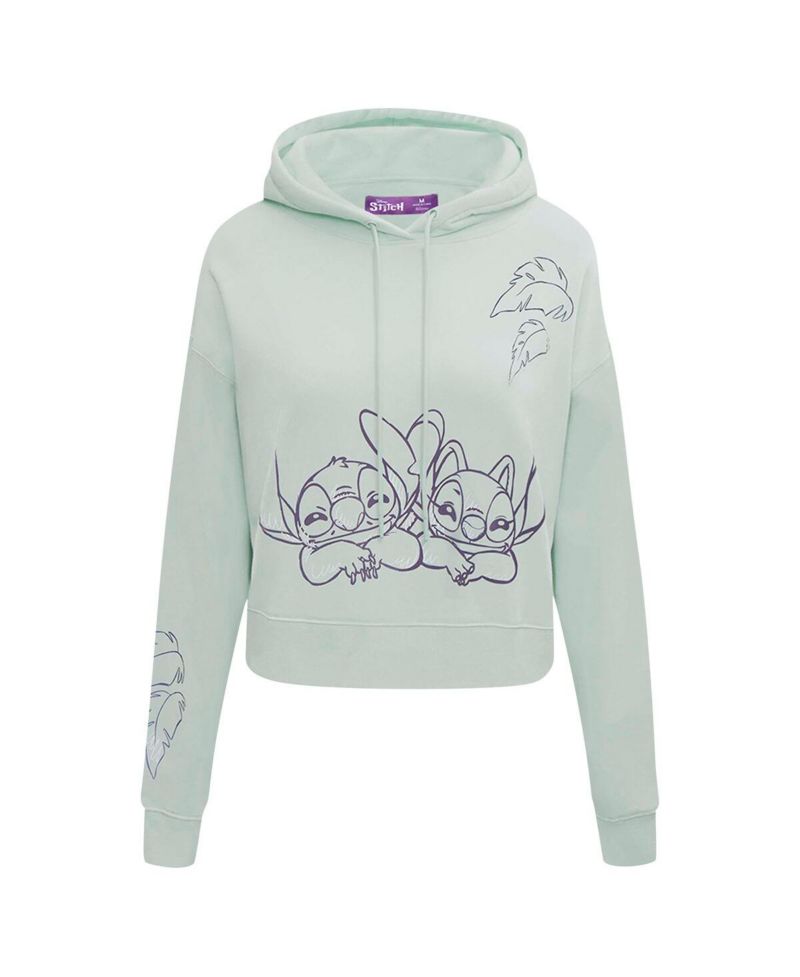 Women's Green Lilo and Stitch Lovers Cropped Pullover Hoodie