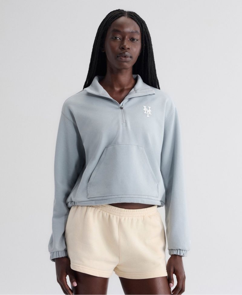 Women's Gray New York Mets Oversized Clutch Tri-Blend Half-Zip Pullover Sweatshirt
