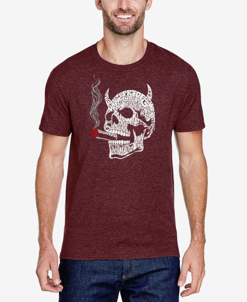 Men's Cotton/Poly Blend Word Art T-Shirt - 7 Deadly Sins Skull