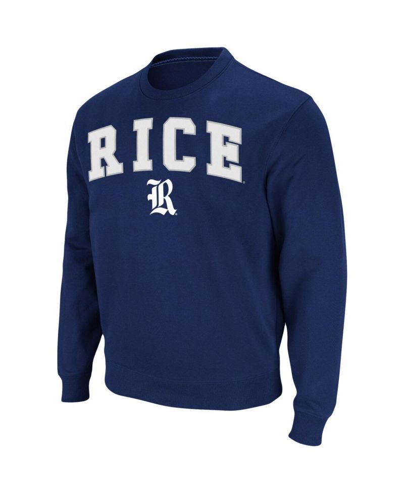 Men's Navy Rice Owls Arch & Logo Tackle Twill Pullover Sweatshirt