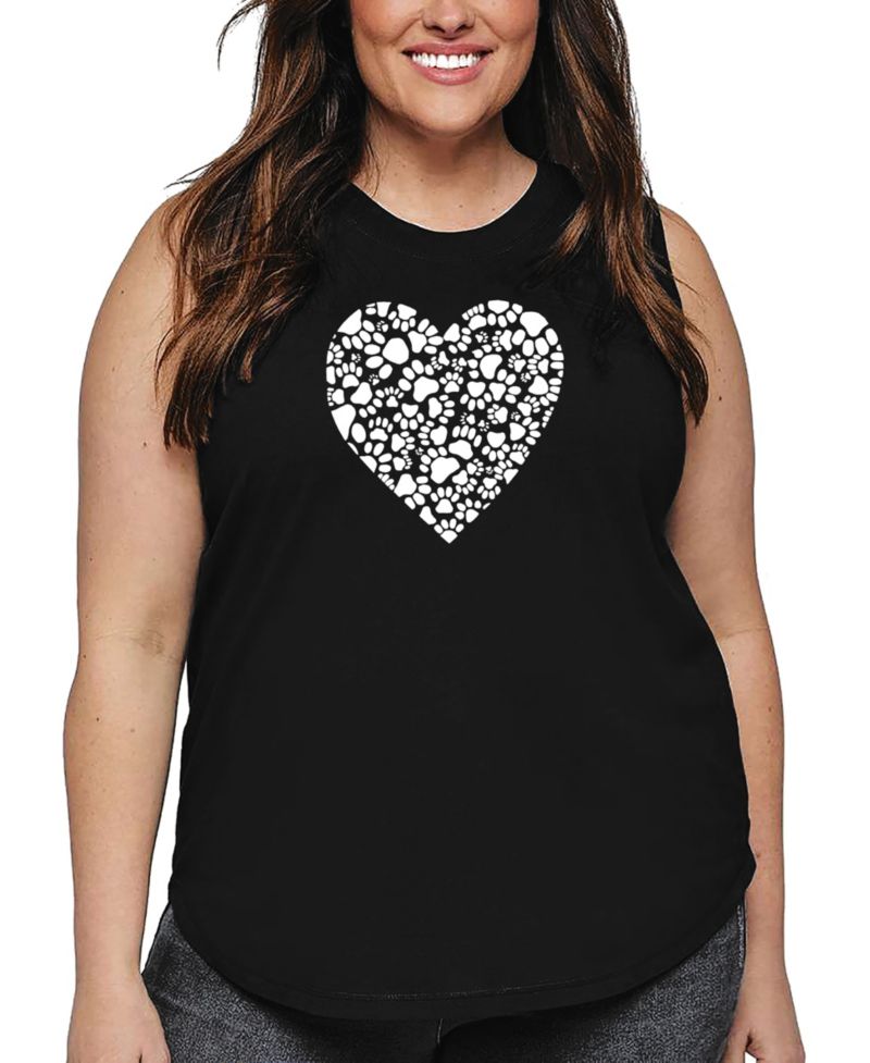 Plus Size Paw Prints Heart Word Art Tank Top