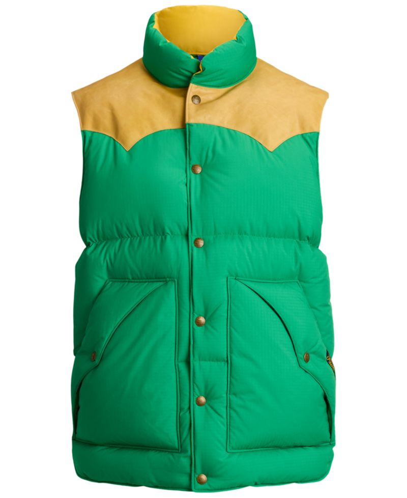 Men's Western-Style Leather Yoke 750-Fill-Power Down Vest