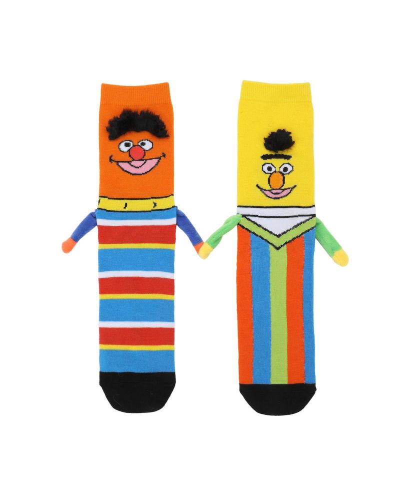 Women's Bert and Ernie Casual Crew Socks With 3D Arms and Magnetic Hands