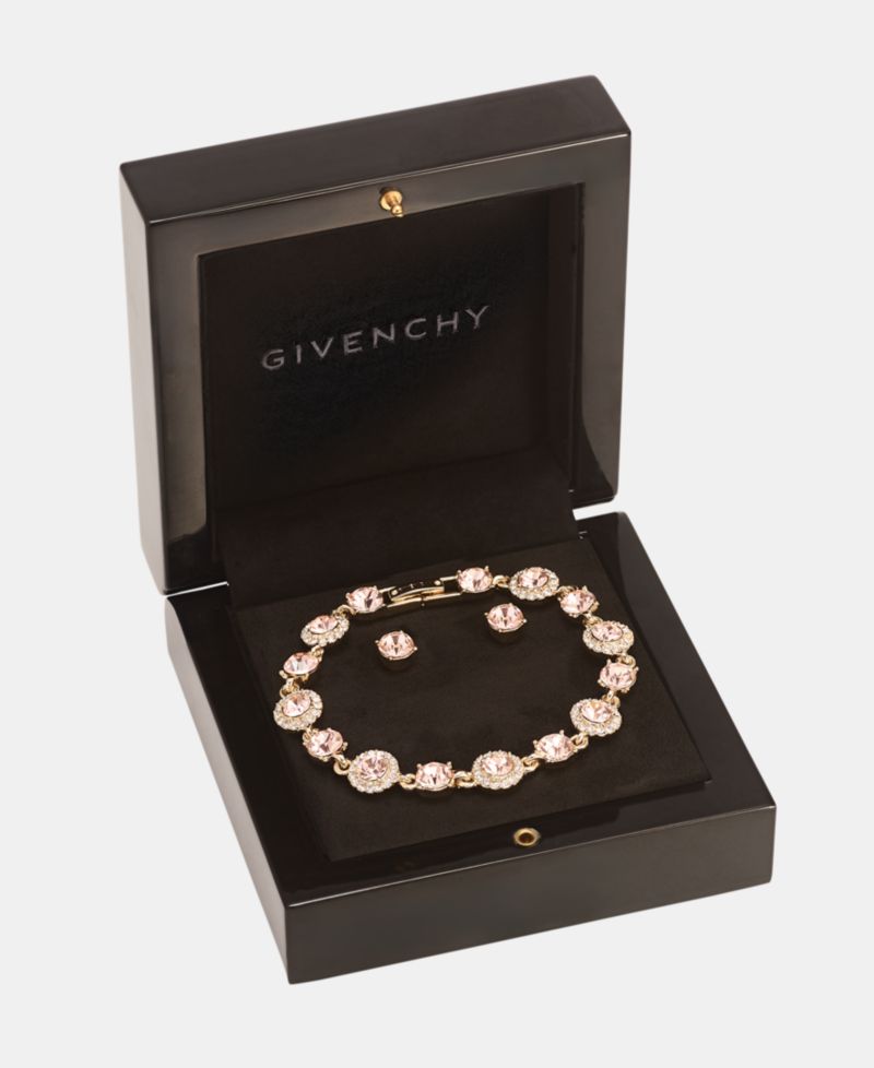 Gold-Tone Boxed Blue Pav&eacute; Halo Bracelet And Earring Set