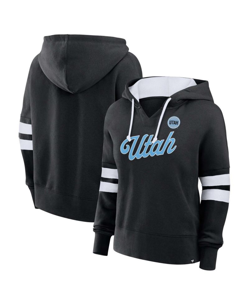 Women's Black Utah Hockey Club Oversized Seize V-Neck Pullover Hoodie