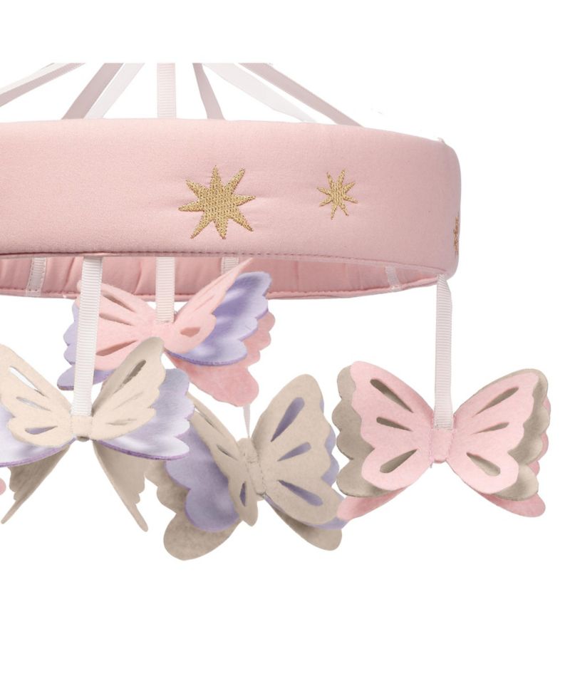 Lambs and Ivy Butterfly Dreams Pink/Purple Musical Baby Crib Mobile Soother Toy