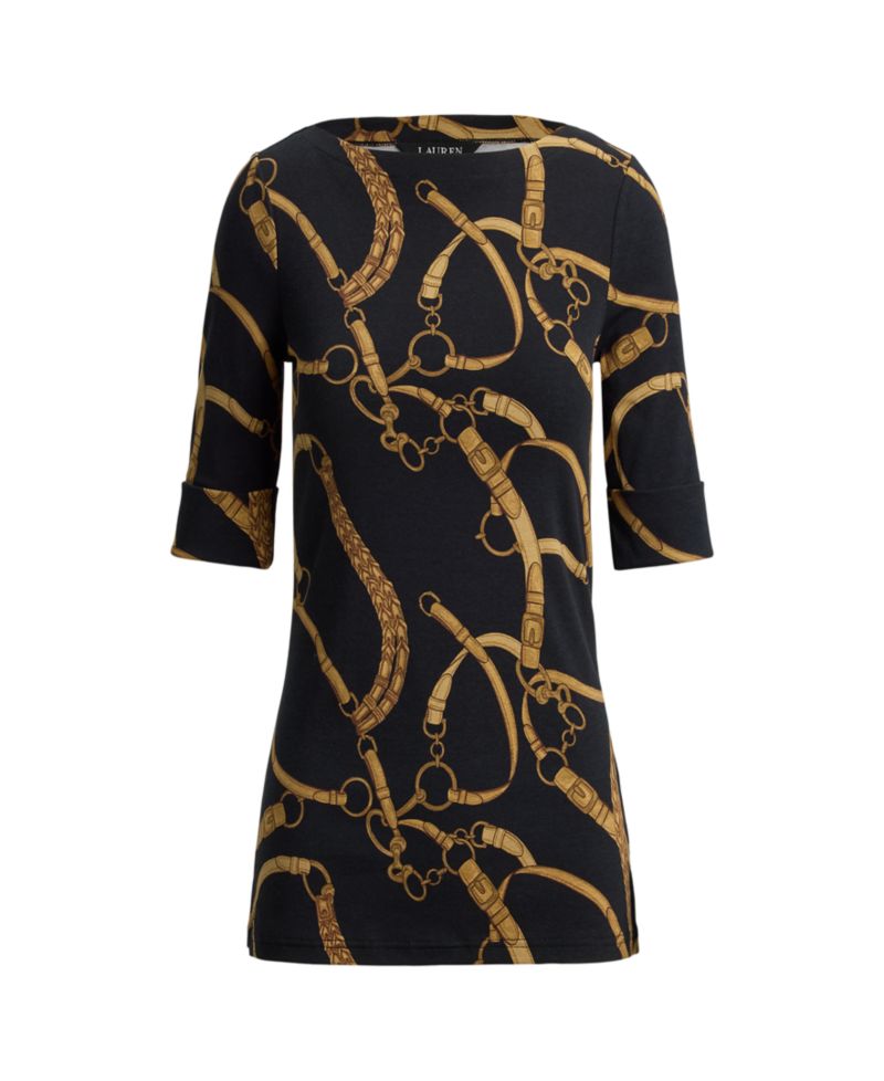 Petite Boat Neck Belting Print T-Shirt
