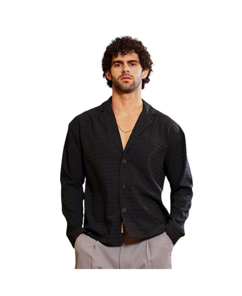 Men's Onyx Black Striped Cuban Shirt