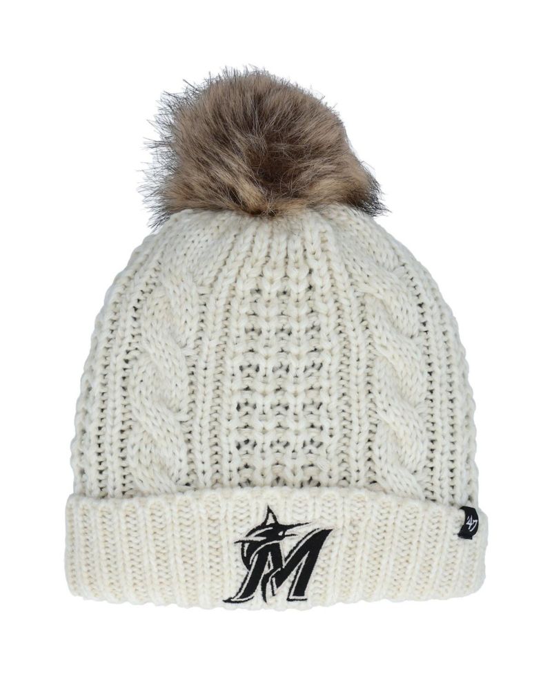 Women's '47 Cream Miami Marlins Meeko Cuffed Knit Hat with Pom