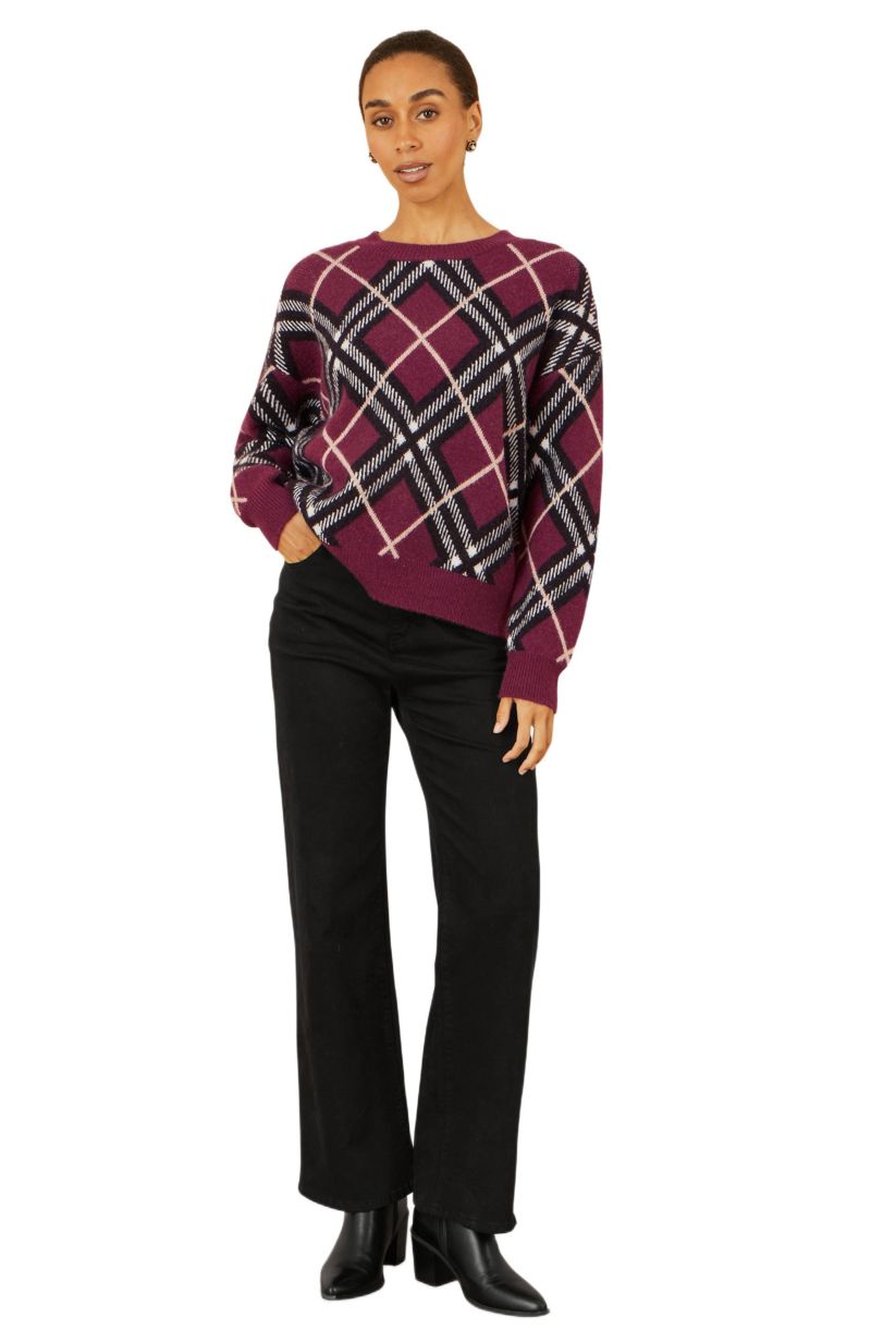 Women's Woomen's Argyle Check Relaxed Sweater