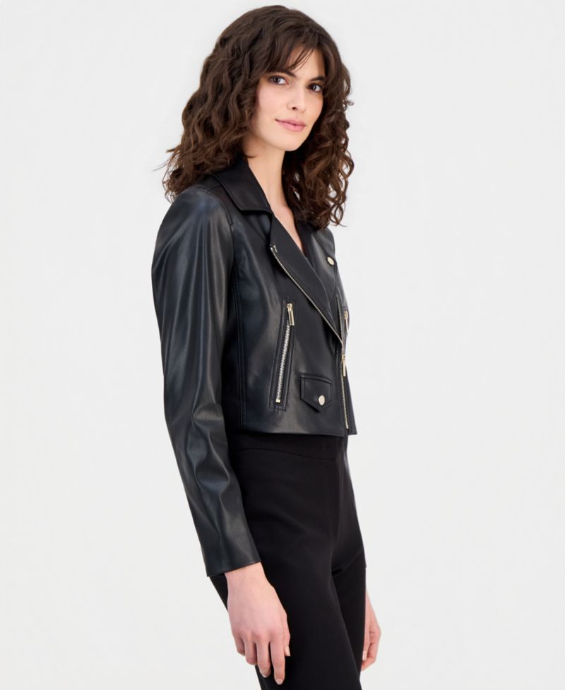 Women's Faux Leather Cropped Moto Jacket