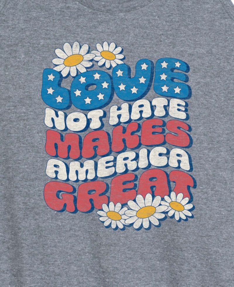 Plus Size Instant Message Love Not Hate Makes America Great Racerback Graphic Tank Top