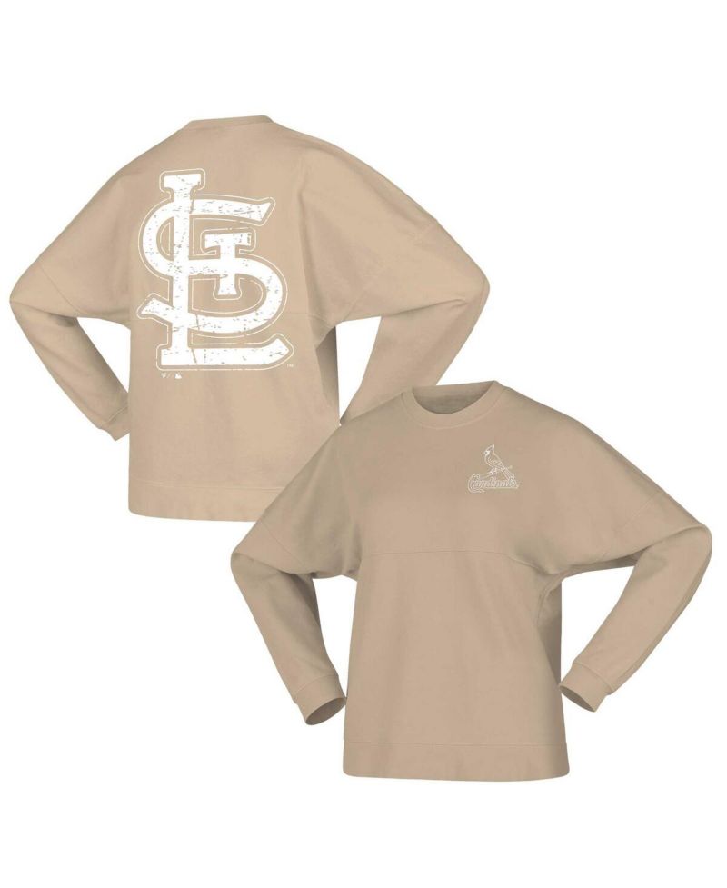 Women's Tan Distressed St. Louis Cardinals Branded Fleece Pullover Sweatshirt