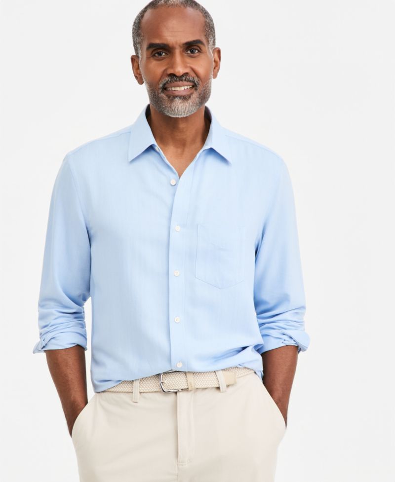 Men's Solid Silk Blend Long-Sleeve Shirt