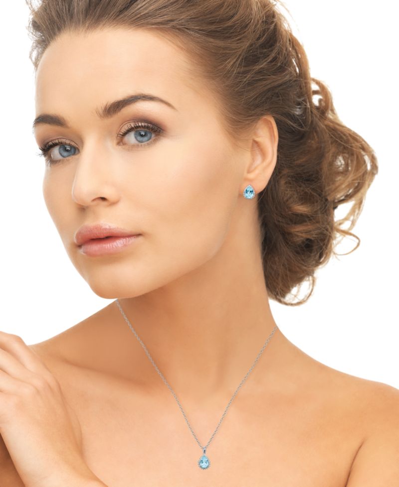 Simulated Gemstone Teardrop Pendant Necklace with Matching Stud Earrings, 2-Piece Set