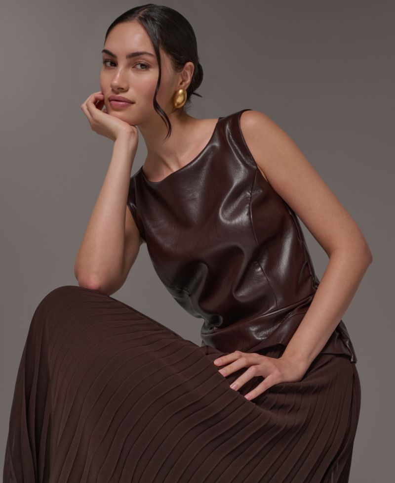 Petite Boat-Neck Faux-Wrap A-Line Midi Dress