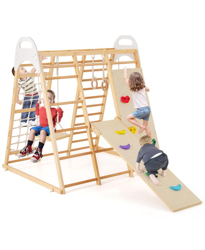 Ages 1+ 8-in-1 Wooden Jungle Gym Playset