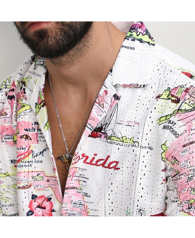 Men's Chalk White:Blush Pink Maps Shirt