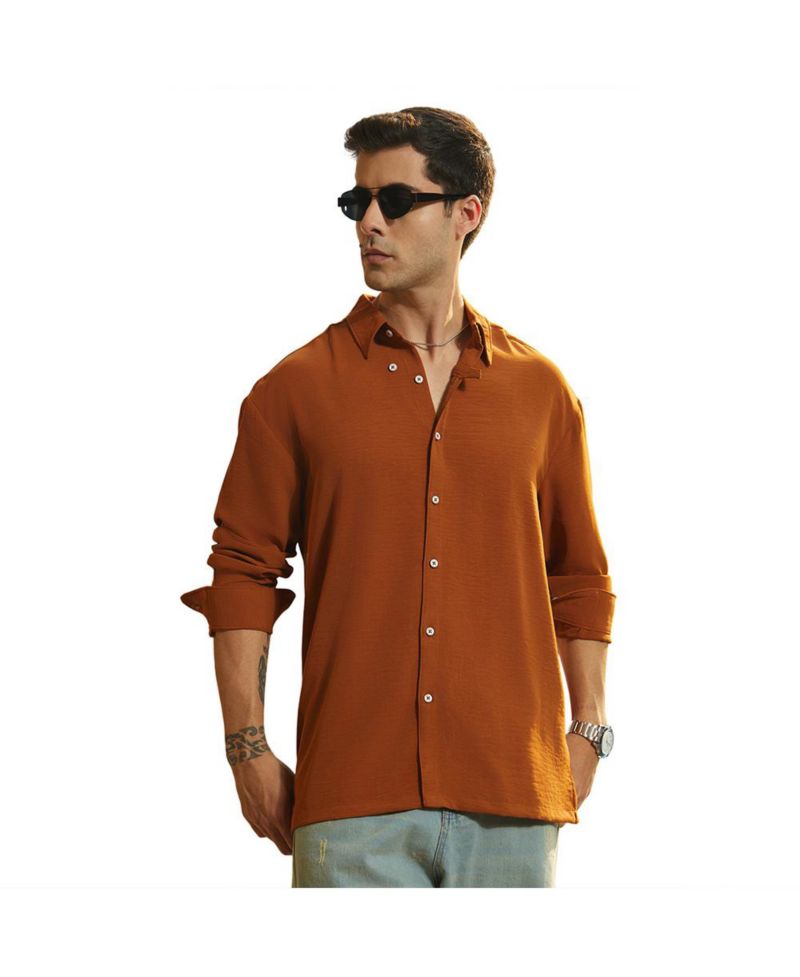 Men's Rust Orange Breezy Wrinked Shirt