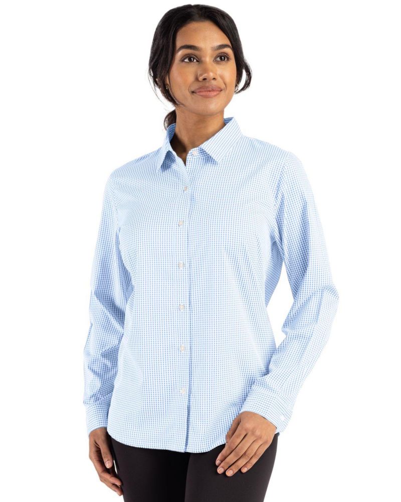 Women's Cutter and Buck Skyline Epic Confidence Recycled Gingham Long Sleeve Dress Shirt