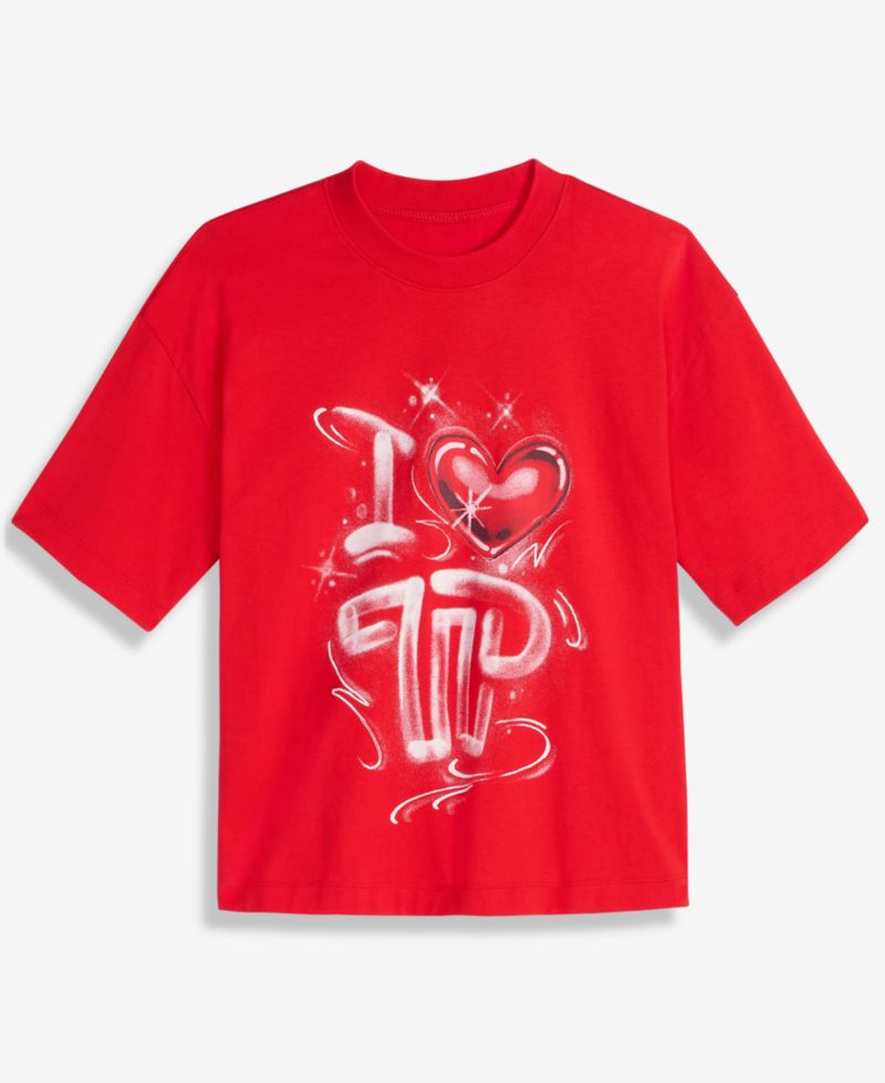 Adult Unisex Oversized Graffiti Screen-Print Short-Sleeve T-Shirt