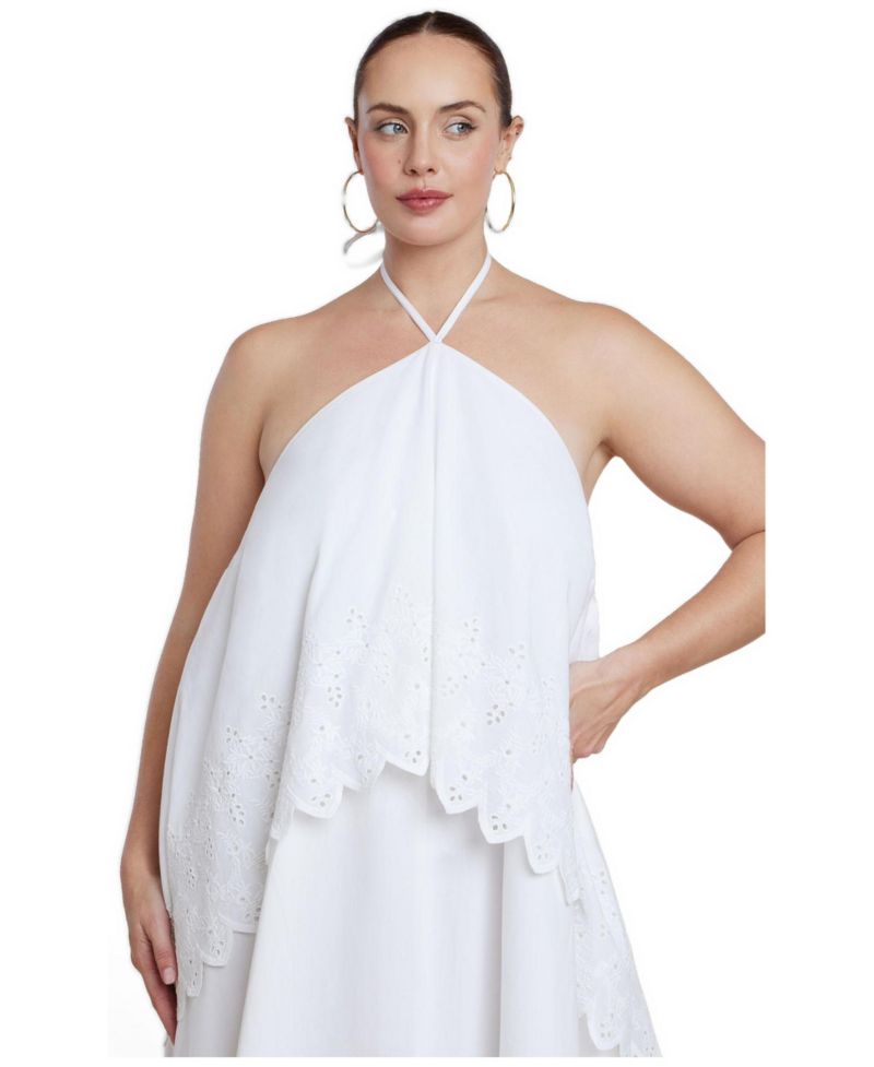 Plus Size Embroidered Eyelet Halter Maxi Dress