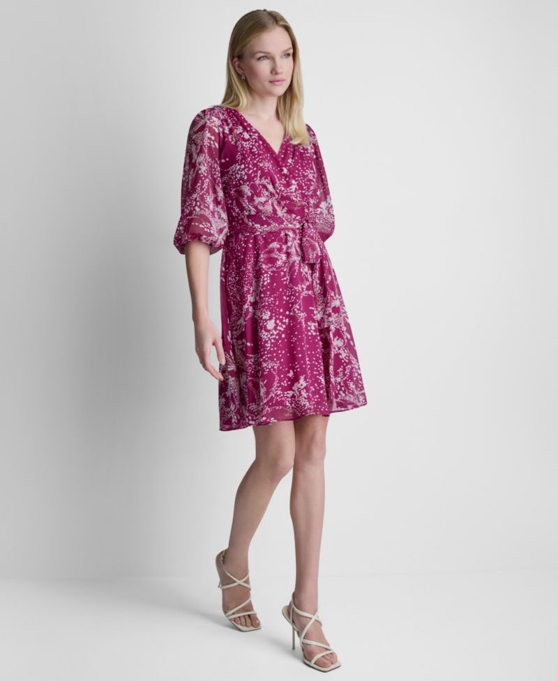Women's Surplice V-Neck Balloon-Sleeve Dress