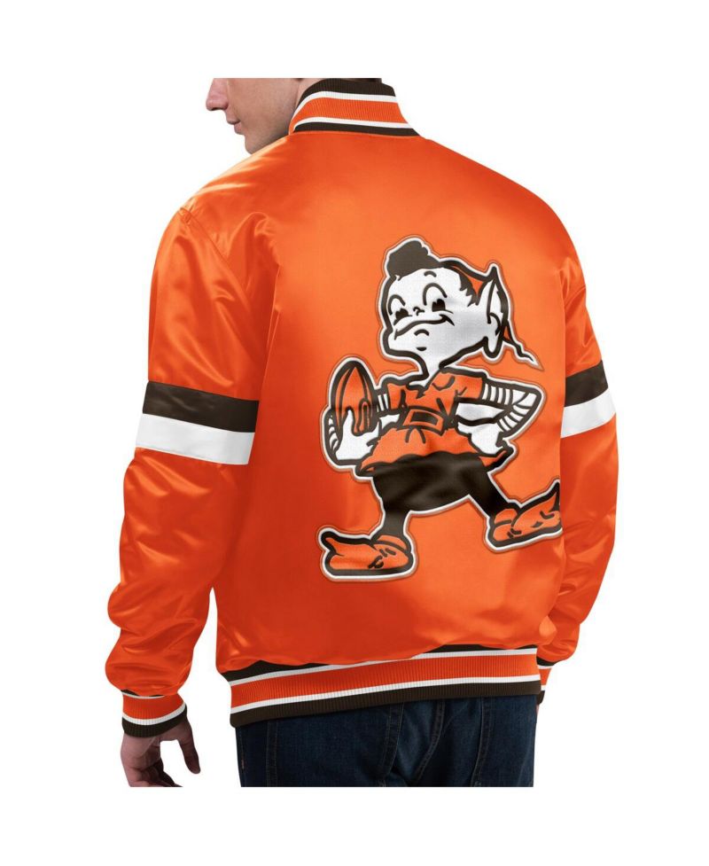Men's Orange Distressed Cleveland Brown Gridiron Classics Home Game Satin Full-Snap Varsity Jacket