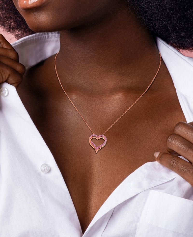 Lab Created Pink Sapphire (1/2 ct. t.w.) Pendant Necklace in 18k Rose Gold Flash Plated Sterling Silver