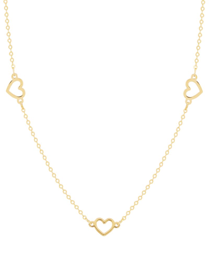 Polished Open Heart Station 18" Collar Necklace in 10k Gold