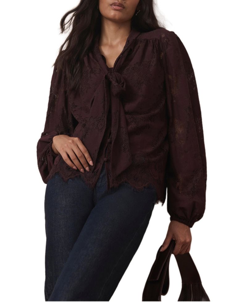 Women's Floral-Print Lace Pussybow Blouse