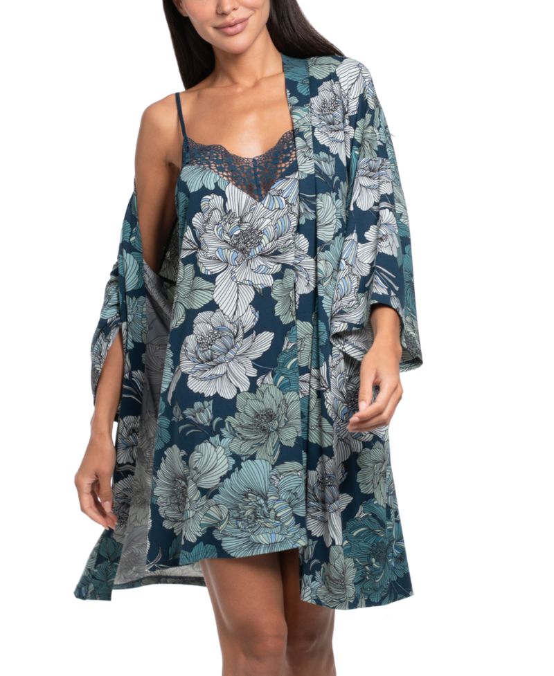 Women's Teal Floral Print Knit Chemise