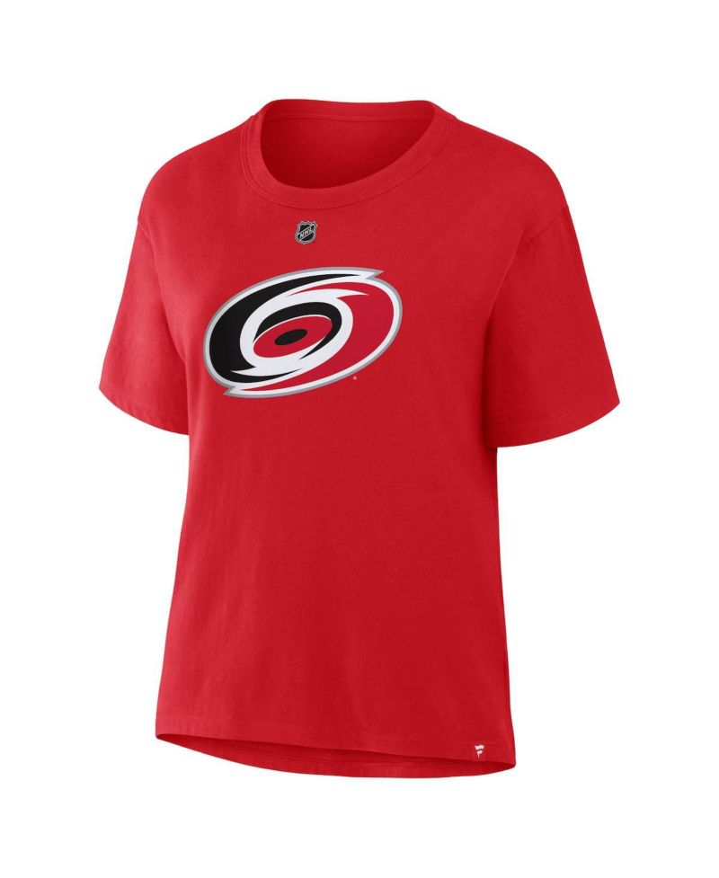 Women's Sebastian Aho Red Carolina Hurricanes Authentic Stack Name & Number T-Shirt