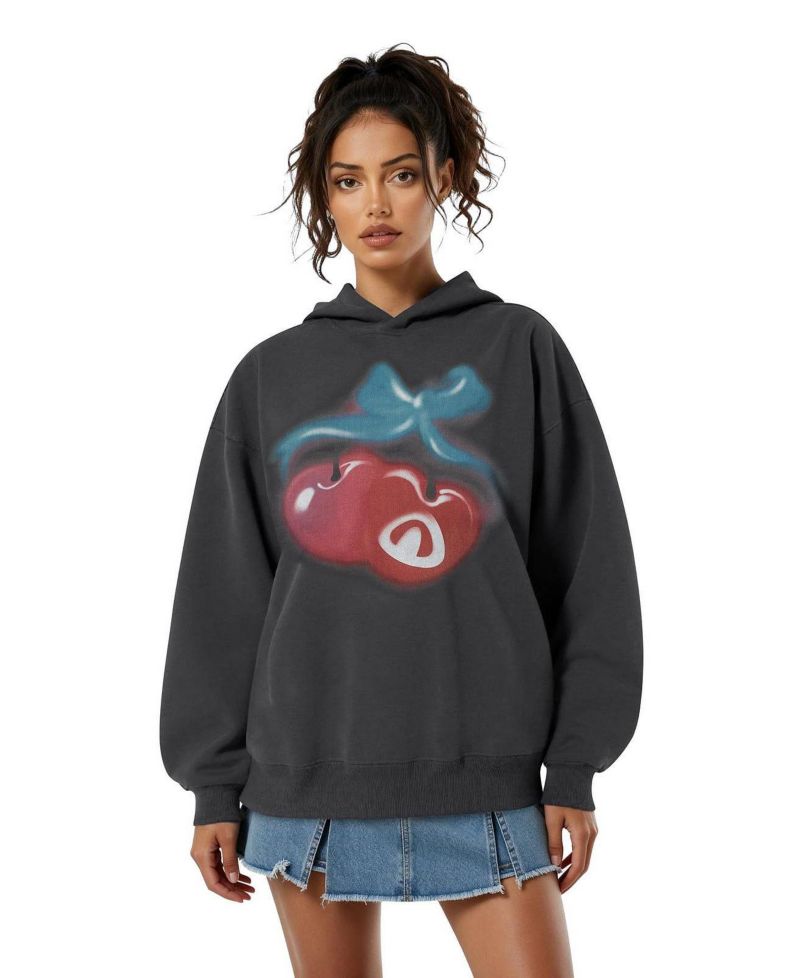 Women's Oversized Cherry-Print Pullover Hoodie