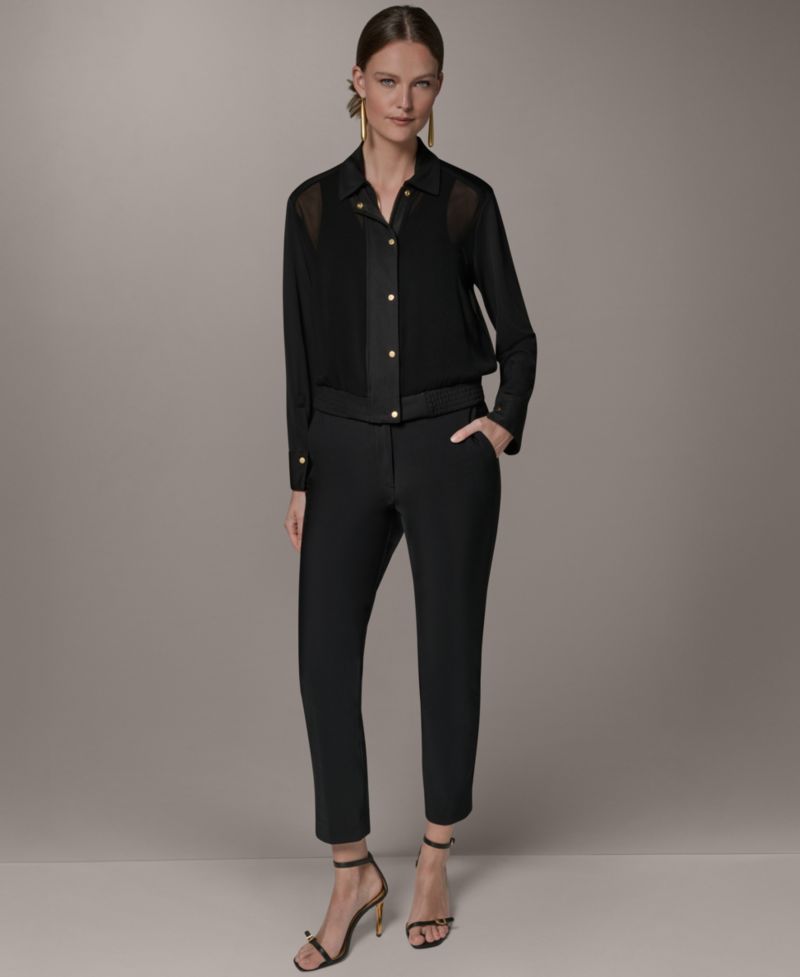 Women's Bomber Mixed Media Zip-Front Jersey Jacket