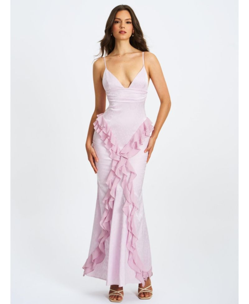 Women's Paolina Taro Pink Jacquard Ruffle Mermaid Maxi Dress