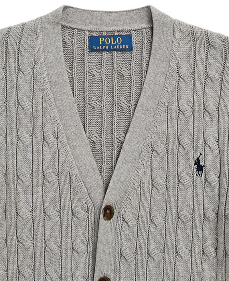 Big Boys Cable-Knit Cotton V-Neck Cardigan Sweater