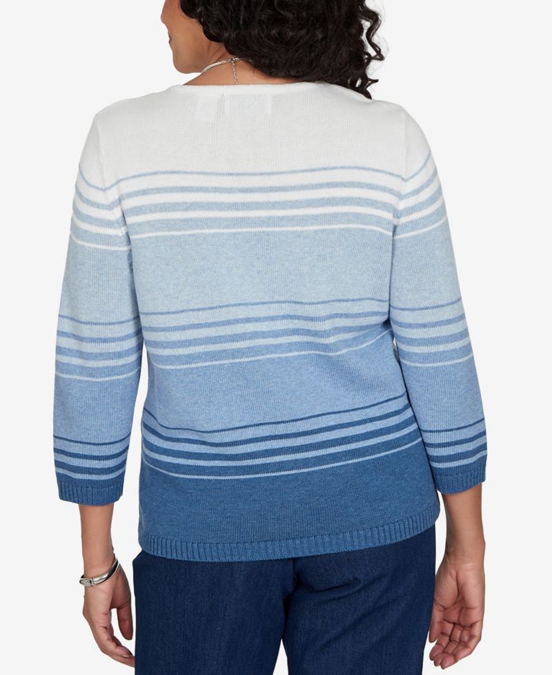 Women's 3/4-Sleeve Stripe Crewneck Pullover