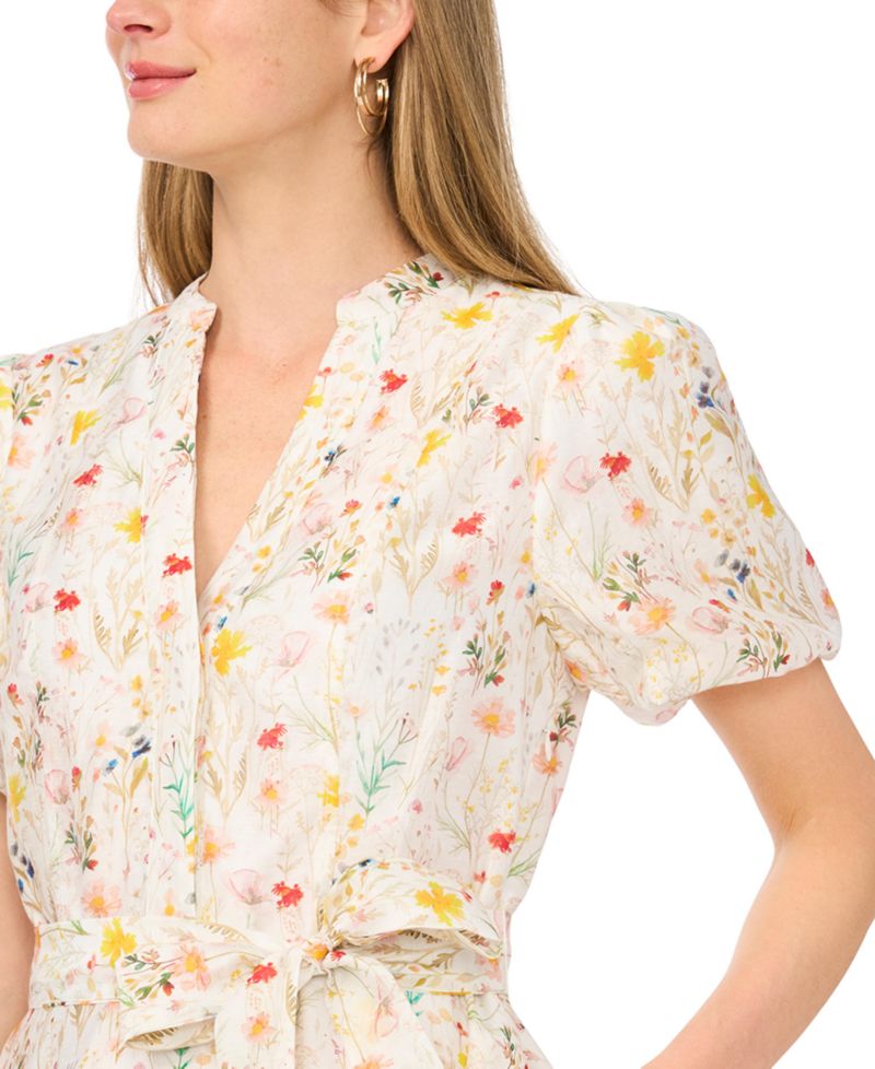 Women's V-Neck Puff-Sleeve Mini Dress