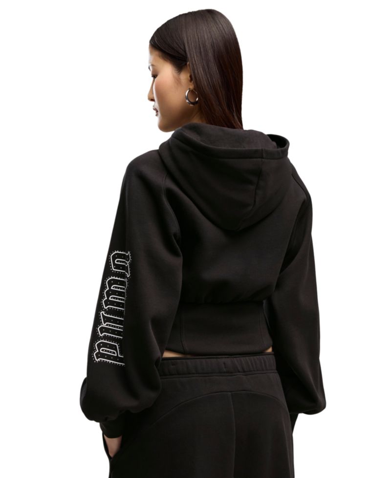 Women's Street Glam Bedazzled Balloon-Sleeve Full-Zip Hoodie