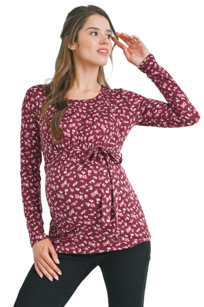 Maternity Long Sleeve Floral Tie Waist Top