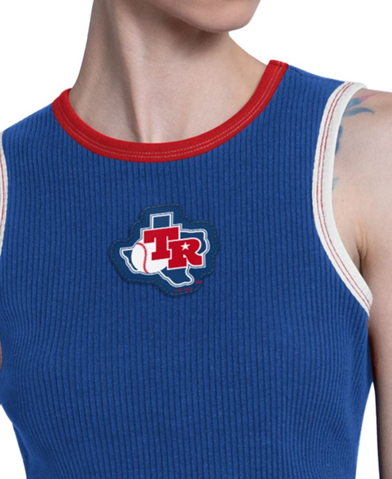 Women's Royal Texas Rangers Cooperstown Play the Ball Crop Tank Top