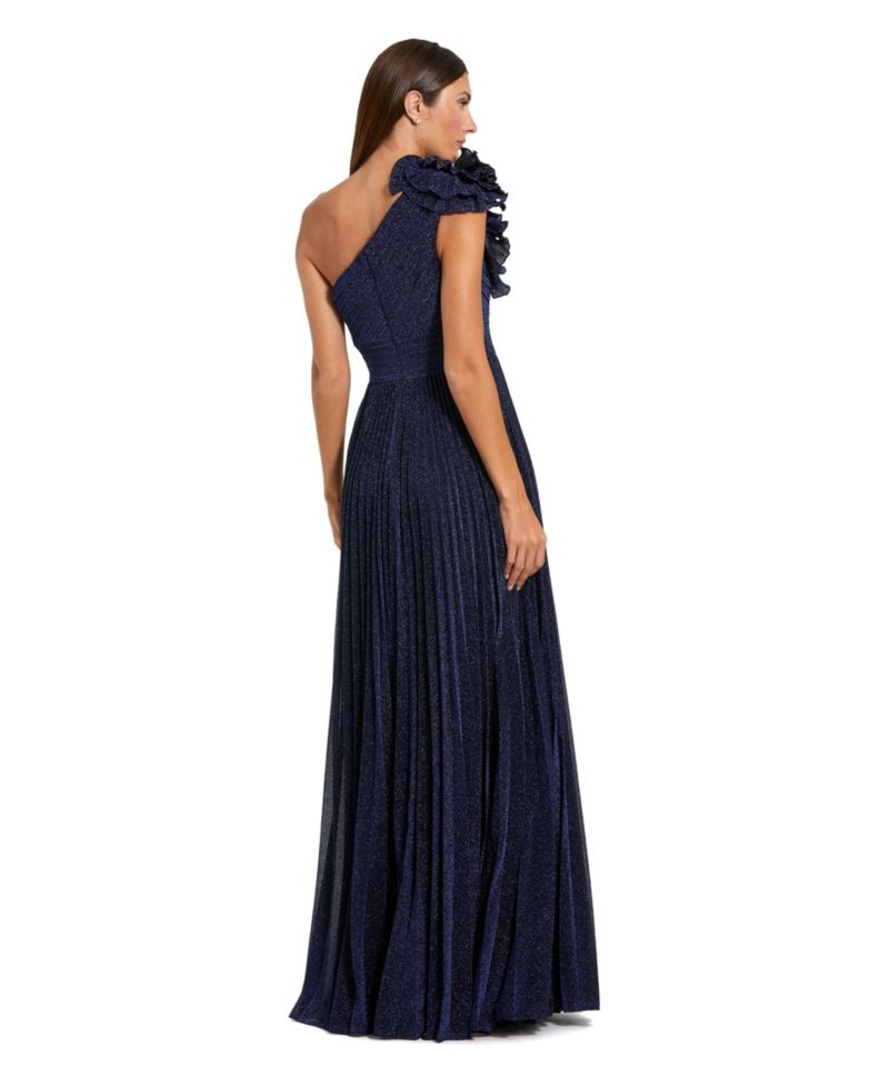 Women's One-Shoulder Pleated Ruffle Gown