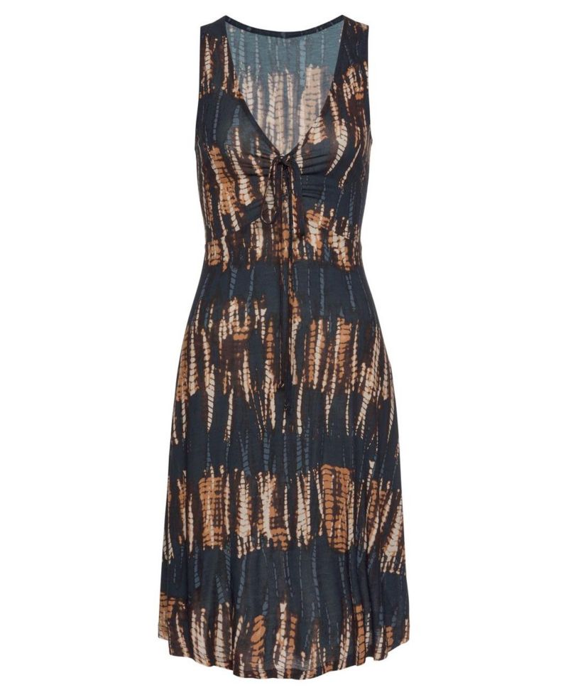 Women's Viscose Printed Strap Detail A-Line V-Neck Short Dress