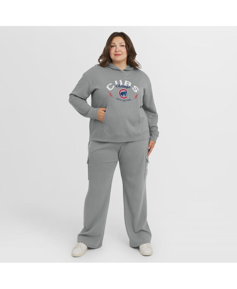 Women's Gray Chicago Cubs Plus Size Waffle-Knit Long-Sleeve Hoodie & Lounge Pant Set