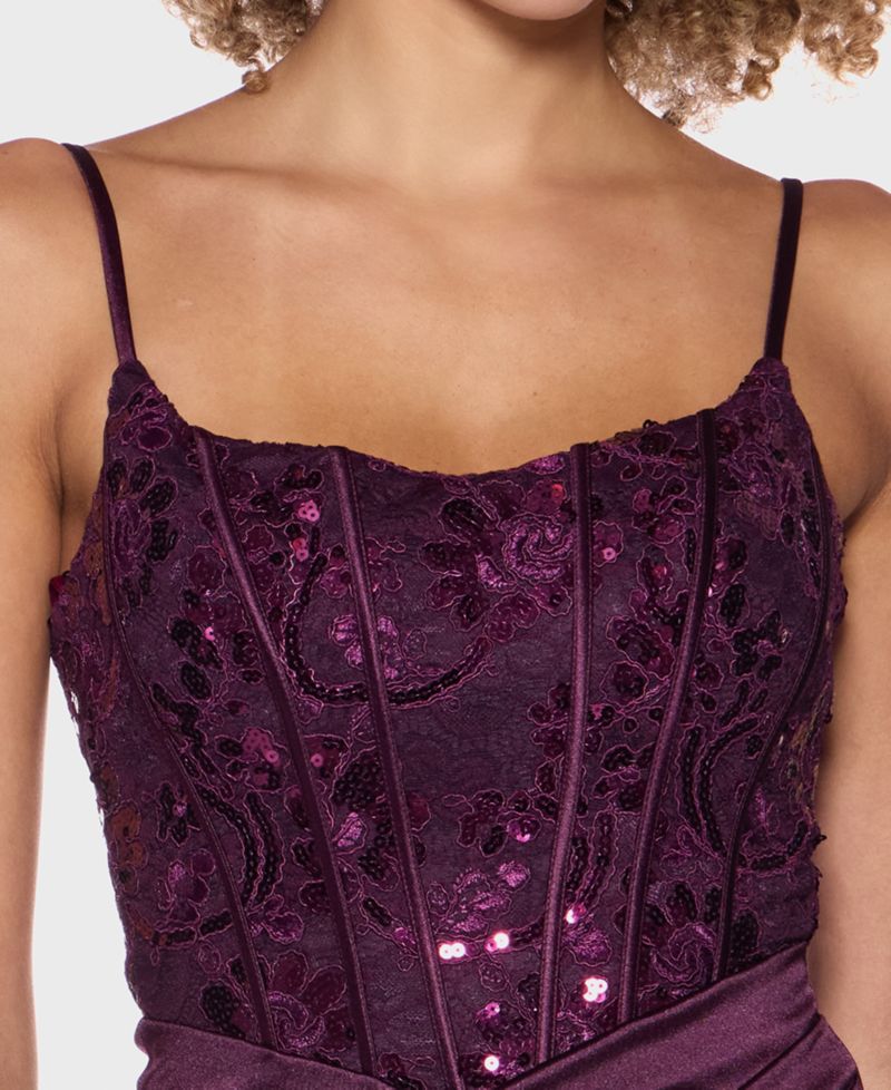 Juniors' Scoop-Neck Satin-Knit Corset Bodice Dress