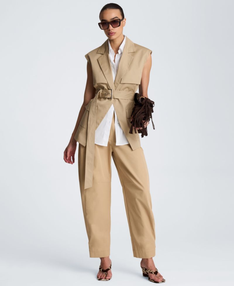 Women's High Rise Fly Front Tab Barrel Leg Pants