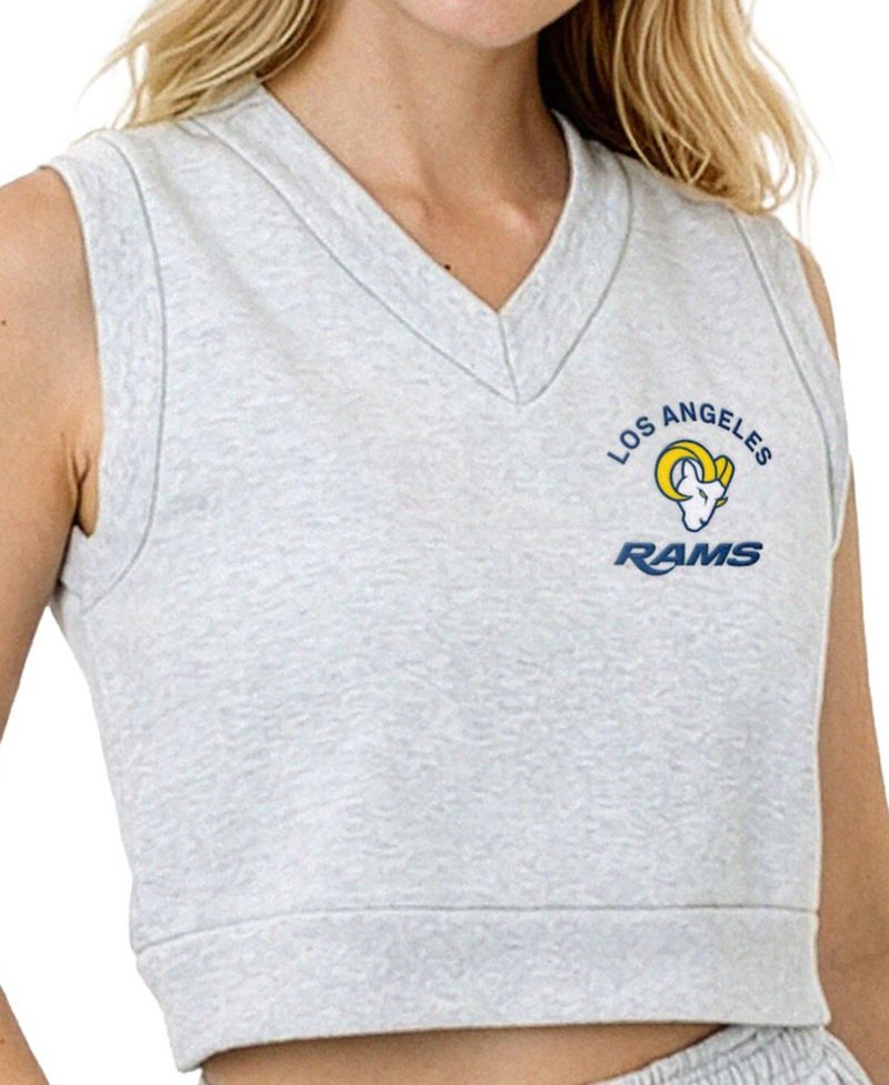 Women's Ash Los Angeles Rams Cropped Fleece V-Neck Vest
