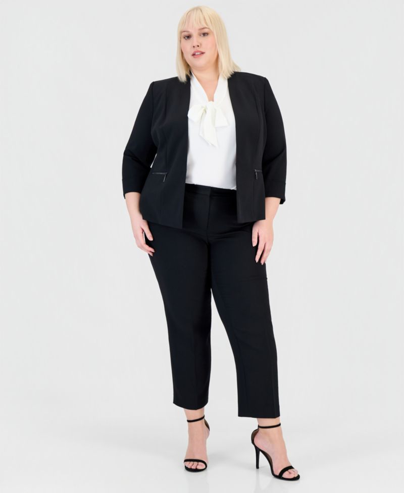 Plus Size 3/4-Sleeve Blazer & Straight-Leg Pants